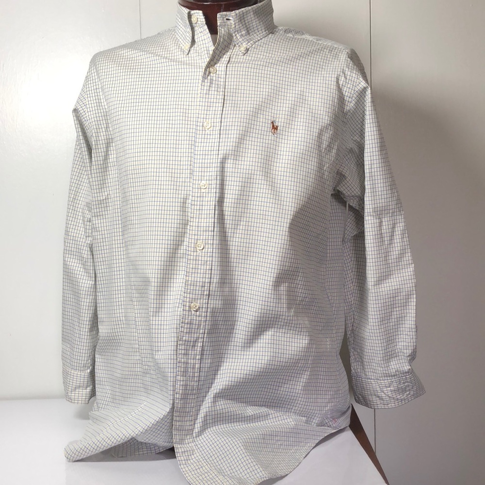 Ralph Loren Polo L long sleeve button up shirt yellow and blue checkered